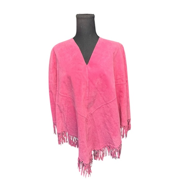 Metrostyle Pink Suede Fringe Poncho | Western Boho Festival Style | Size Small - Picture 1 of 6